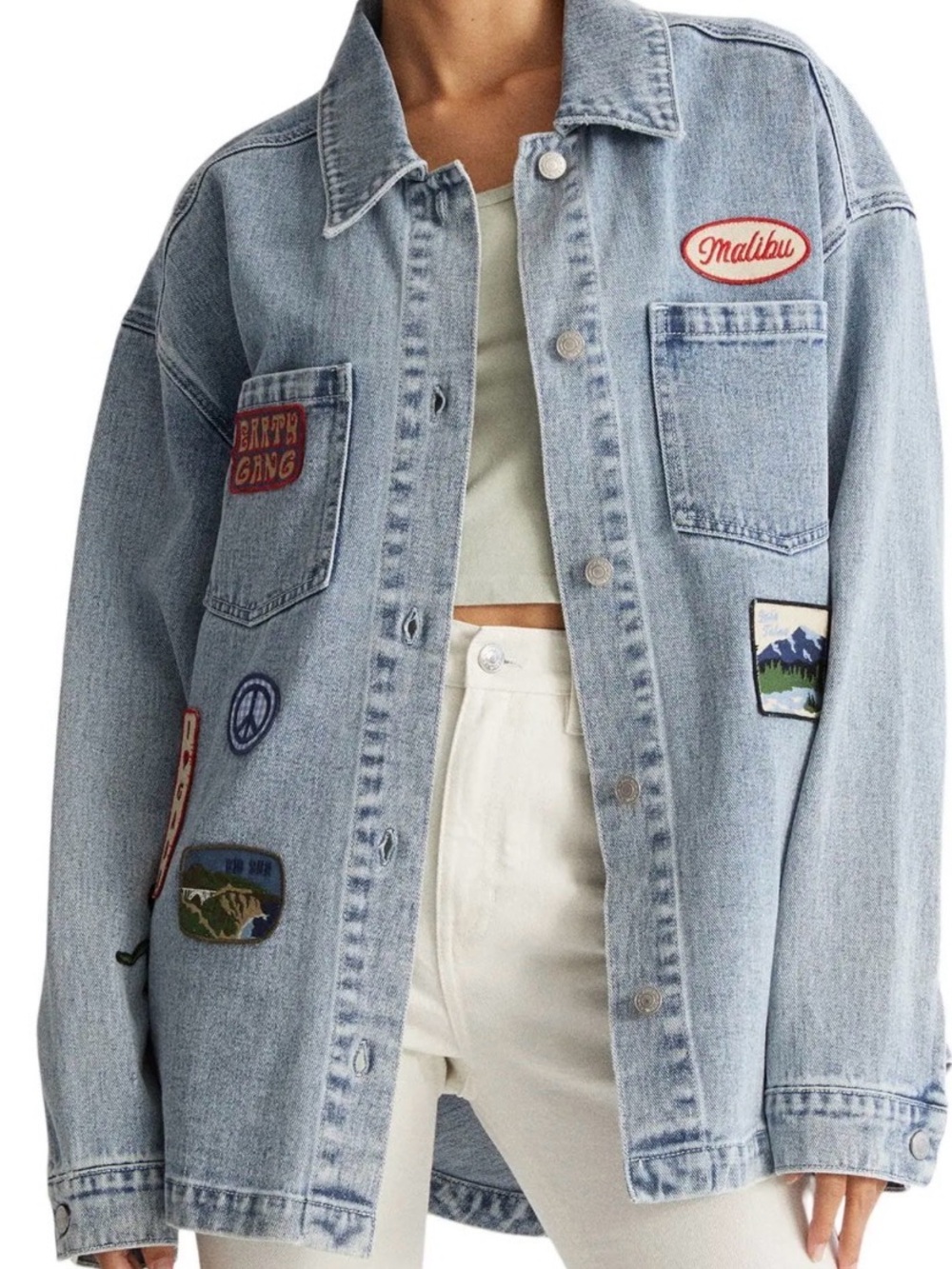 PacSun Patch Chambray Denim Shirt Jacket